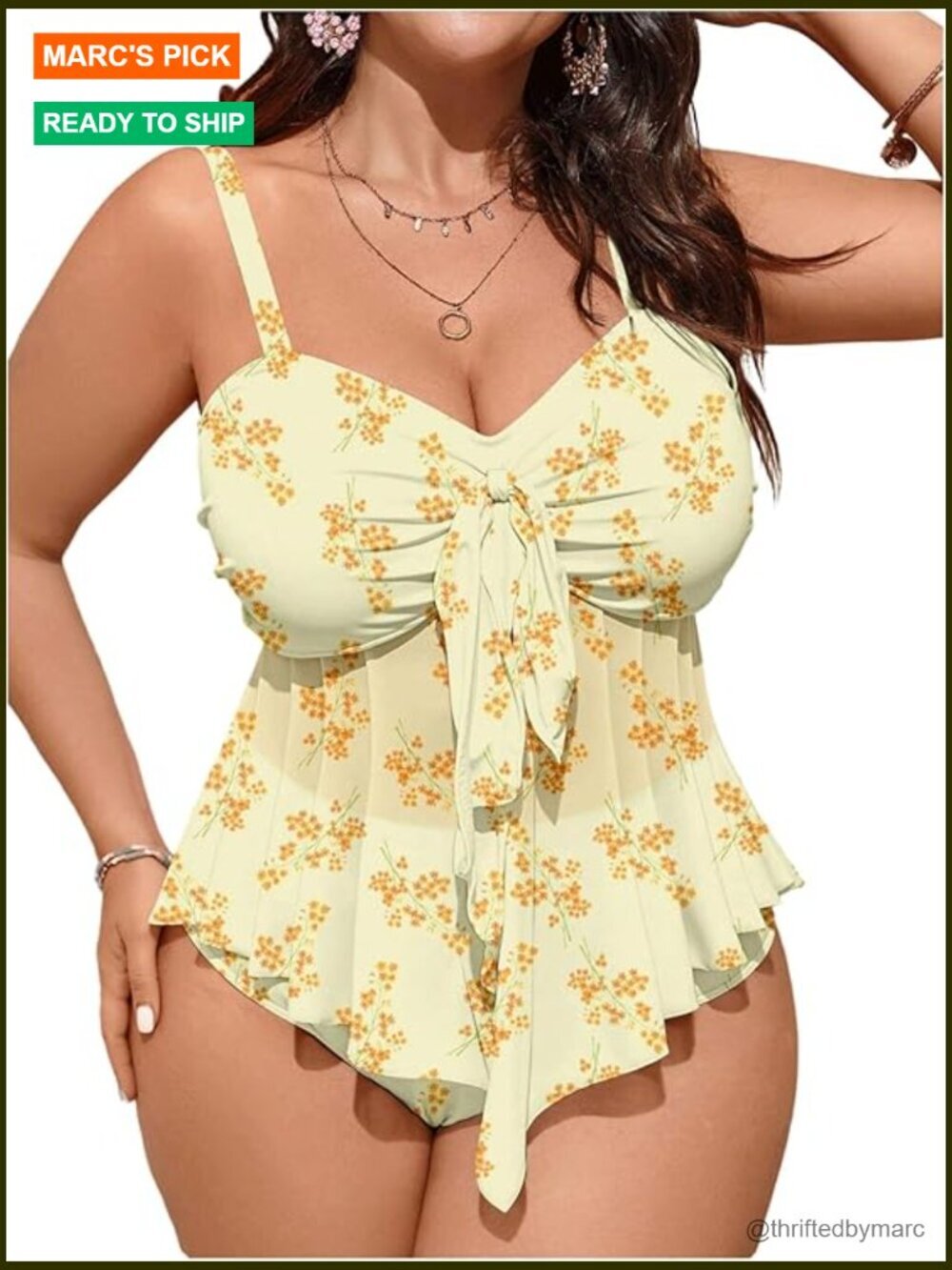 Plus Size 2 Piece Tankini Swimsuits Floral Ruffled High Waisted Bathing Suit